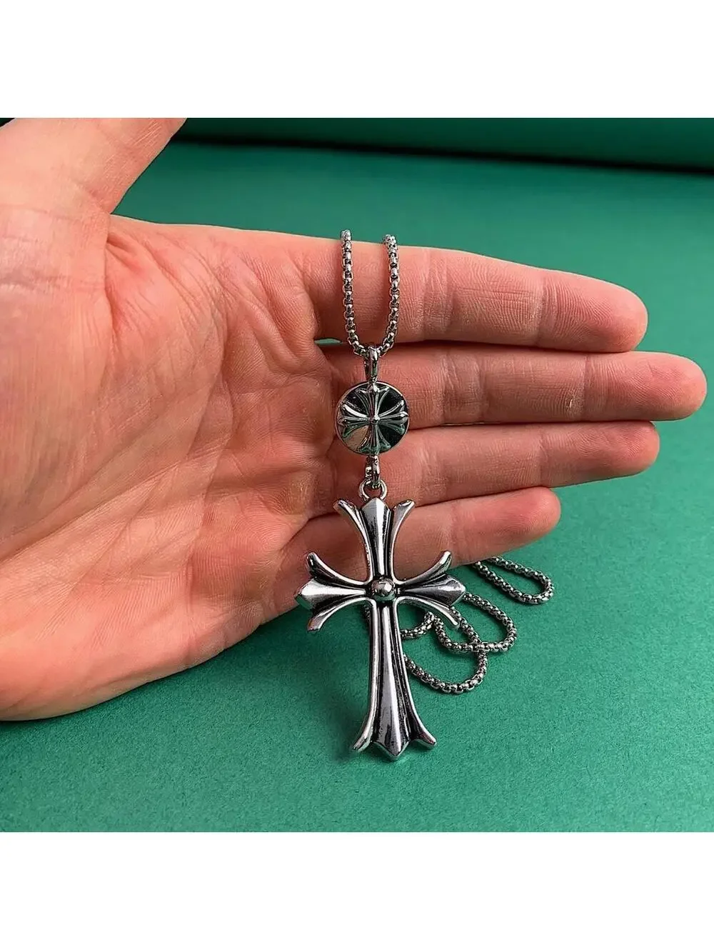 Cyber 2000s y2k grunge punk opium cross pendant style necklace. Cool design